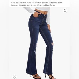 Betu Bell Bottom Jeans for Women Stretch Flare Dark Blue Flare Bootcut